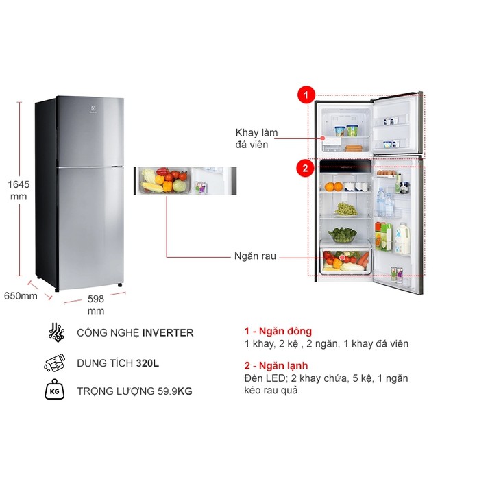 [Mã ELHA10 giảm 6% đơn 5TR] Tủ lạnh Electrolux Inverter 320 lít ETB3400J-A