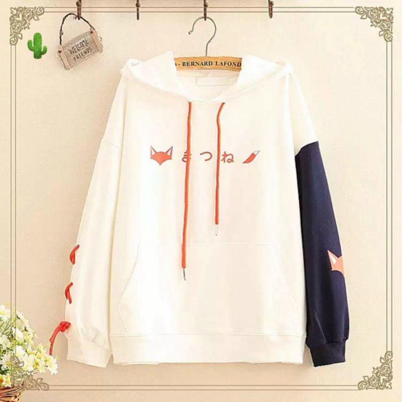 Áo hoodie nữ hình cáo chất nỉ cao cấp, nón to có tai phối màu,áo chui đầu form rộng