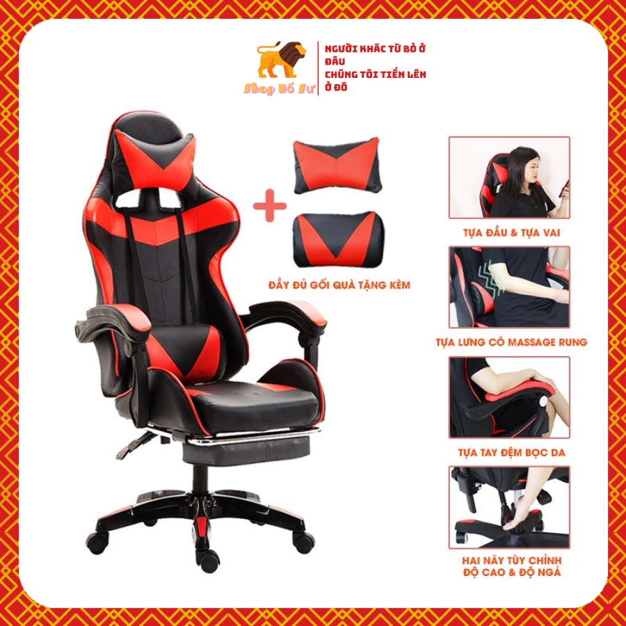 Ghế game có massage lưng kèm gối tựa đầu, điều chỉnh được độ cao, ghế xoay văn phòng KUN.decor