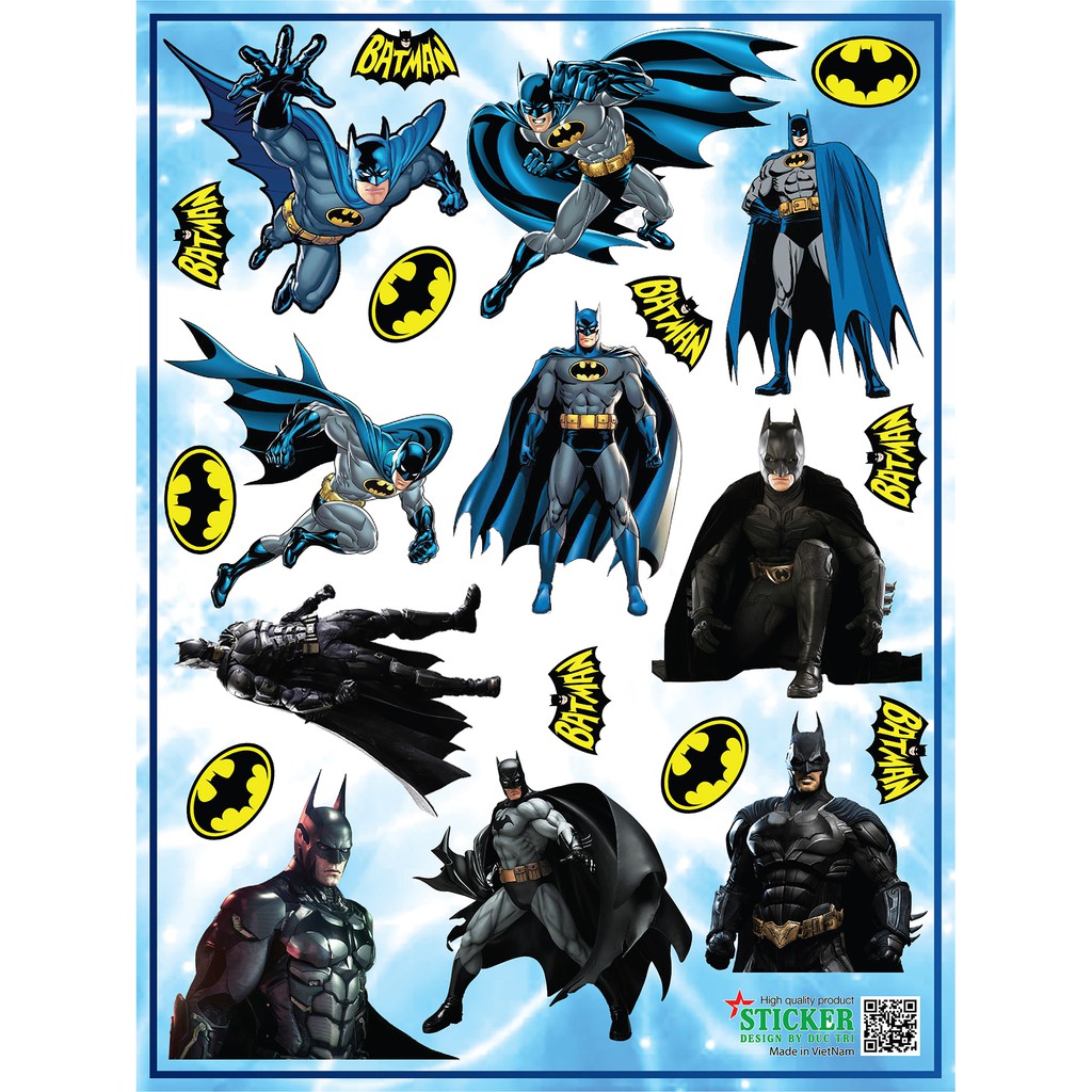 Bộ Sticker BATMAN, Miếng dán được cắt sẳn có màng bảo vệ chống nước chống trầy. Dùng dán trang trí lên điện thoại, nón b