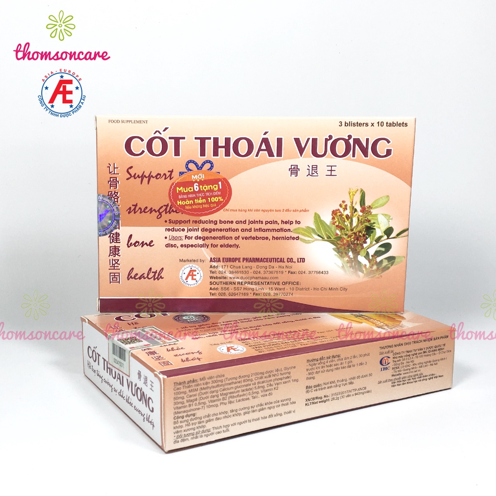 Cốt thoái vương - Combo 6 Tặng thêm 1 hộp 30 viên - Hỗ trợ xương khớp, thoái hóa, đau vai gáy từ thảo dược