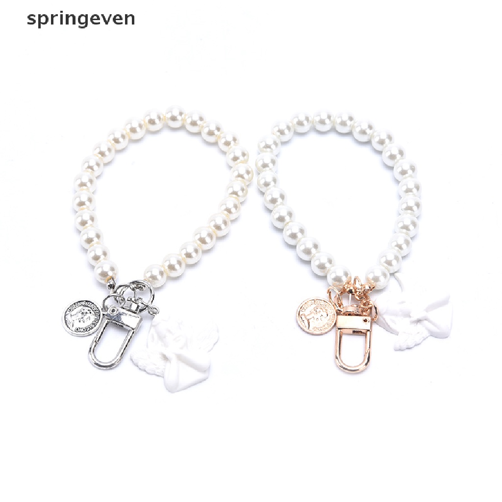 Móc Khóa Hình Thiên Thần Đính Ngọc Trai Trắng Phong Cách Vintage Giá Đỡ