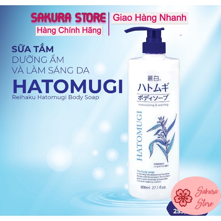 [ HÀNG AUTH] Sữa Tắm Hạt Ý Dĩ HATOMUGI Trắng Da Nội Địa Nhật 800ml | Sữa Tắm Dưỡng Ẩm Trắng Da Hatomugi