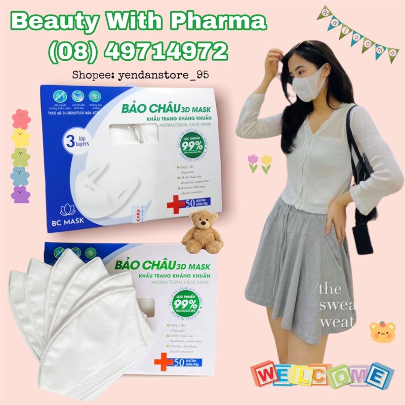 [Buôn Sỉ] 1 Hộp Khẩu Trang 3D Baỏ Châu 50 Cái