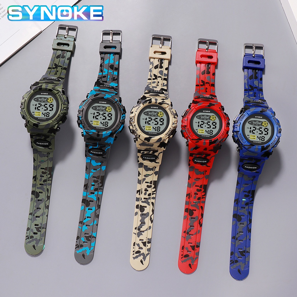 Đồng hồ nam SYNOKE đa chức năng Đèn LED phát sáng kỹ thuật số không thấm nước Ngụy trang Đồng hồ thể thao không thấm nước ngoài trời