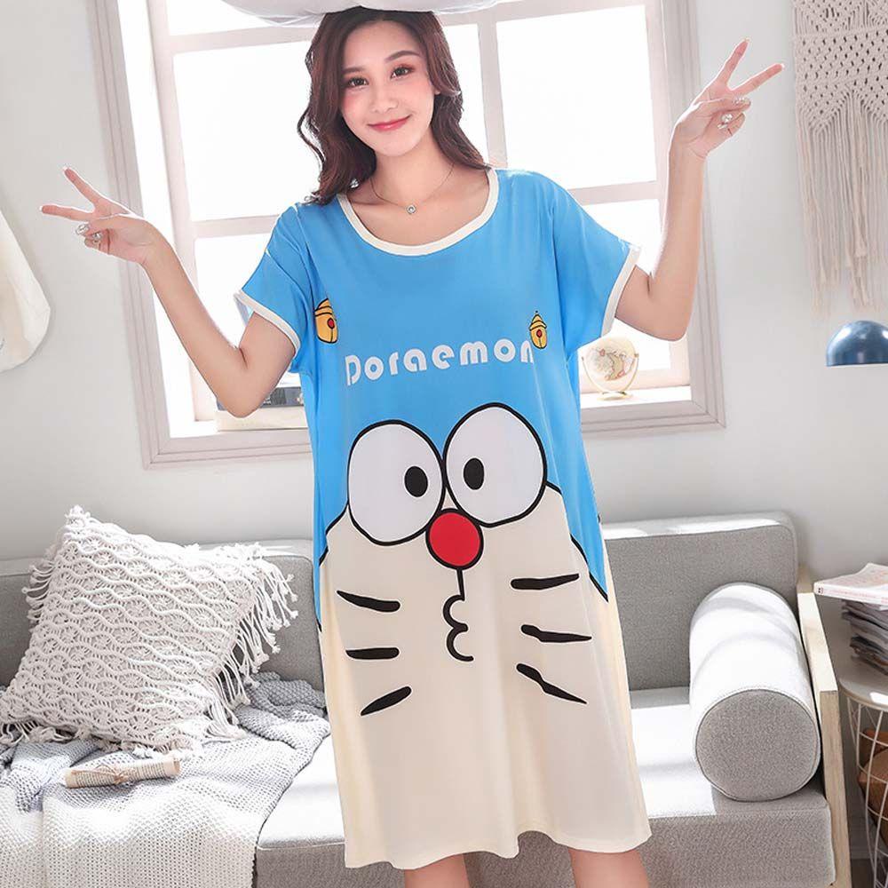 Đầm Ngủ In Hình Mèo Doraemon Phong Cách Hàn Quốc Dành Cho Nữ