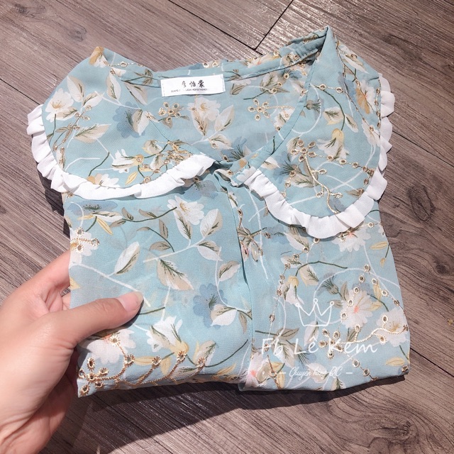 Áo voan hoa vintage cổ bèo xinh