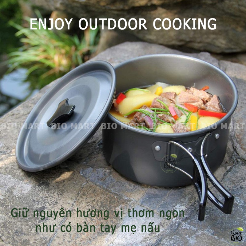 Bộ Nồi Dã Ngoại Nấu Ăn Ngoài Trời - Bộ Nồi Nấu Ăn Cắm Trại Du Lịch Nhỏ Gọn Dành Cho 2-3 Người - BIO204