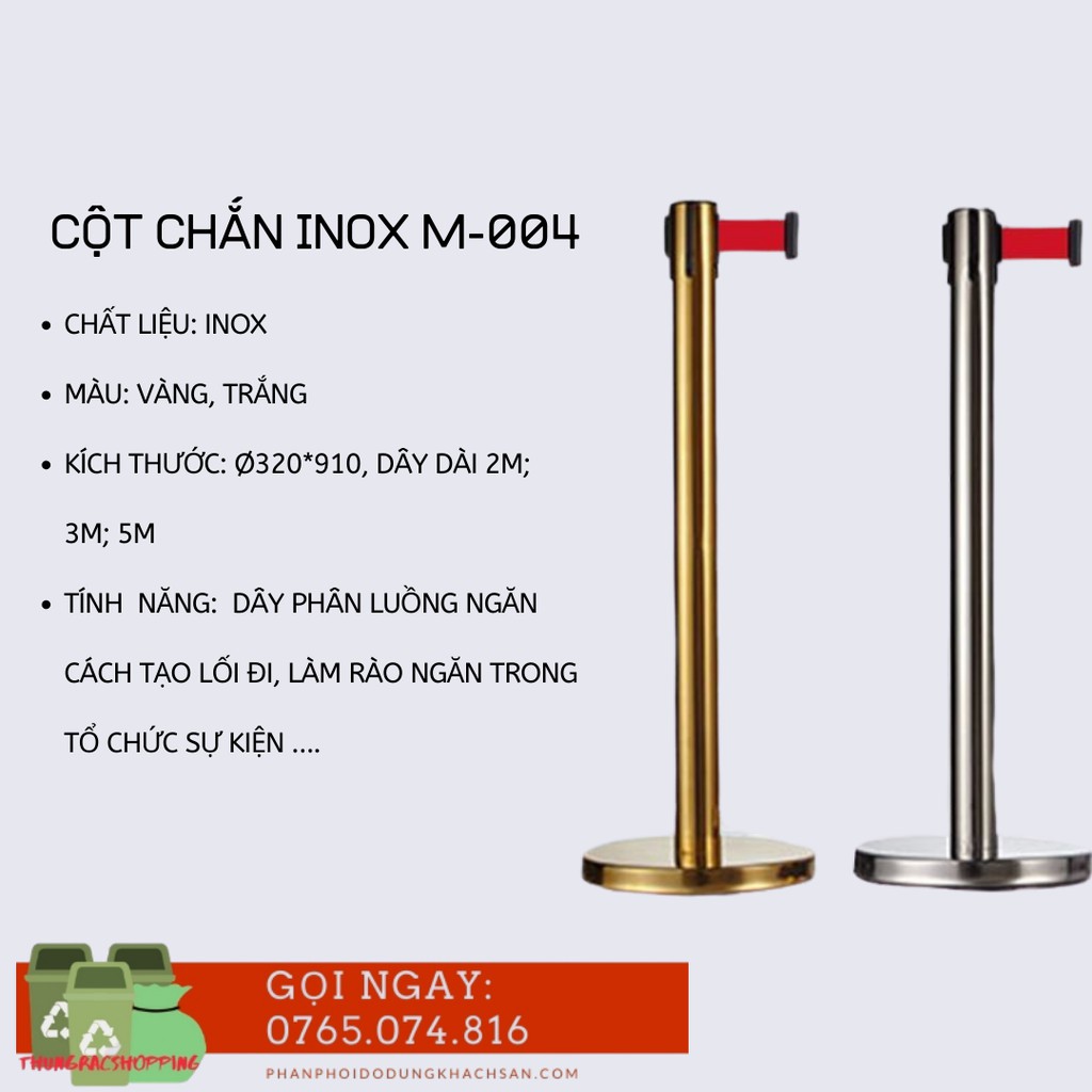 CỘT CHẮN INOX MÀU TRẮNG 3 KÍCH THƯỚC 1.8M, 3M, 5M MÃ M-004 (Mua &gt; 5 cột LH để được giá tốt)