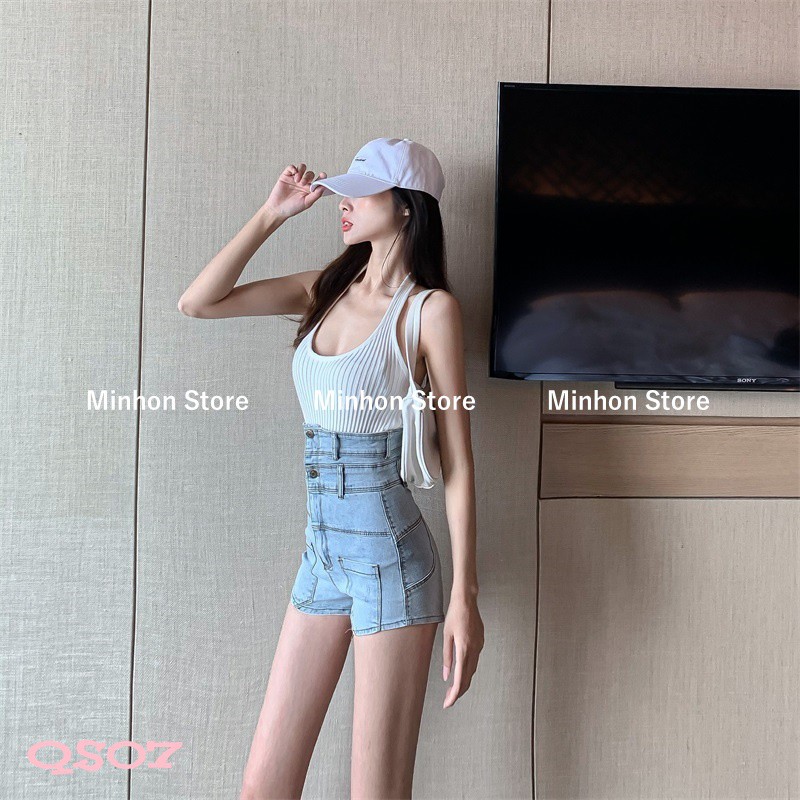 [Video - Freeship] Quần Đùi, Quần Short Jean Nữ Cạp Cao - 2 Cạp Túi Hộp Phía Trước Siêu Cá Tính (Minhon Store QS07) | BigBuy360 - bigbuy360.vn