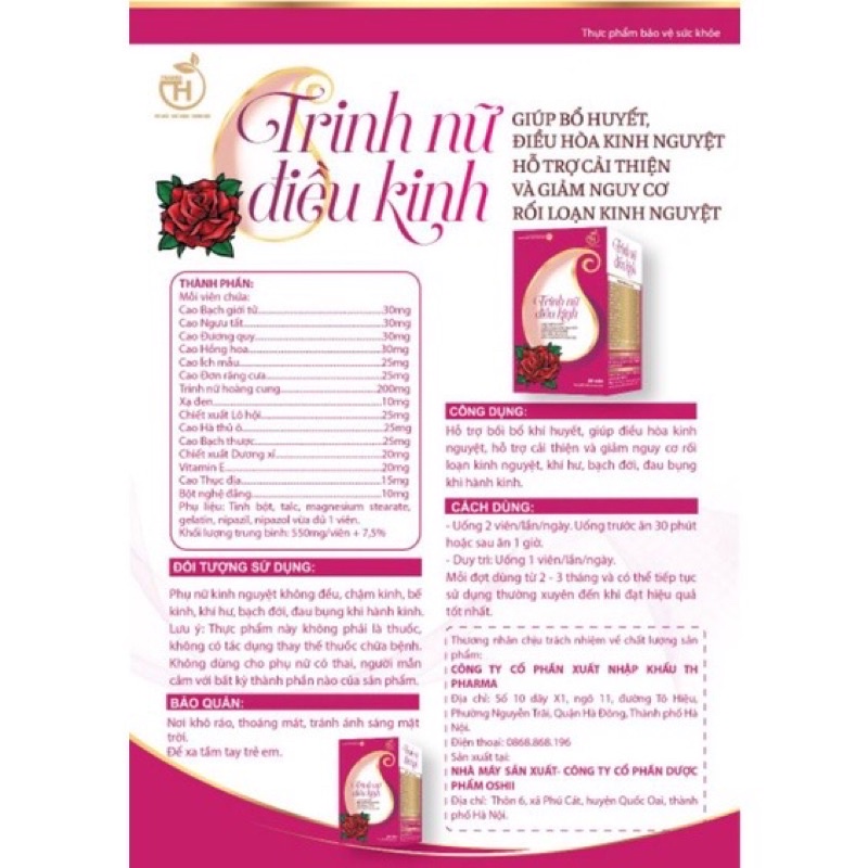_TRINH NỮ ĐIỀU KINH - Giúp điều hoà kinh nguyệt, Giảm rối loạn kinh nguyệt, đau bụng kinh