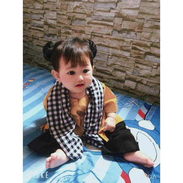 Bộ bà ba quần đen cho bé trai bé gái kèm khăn rằn