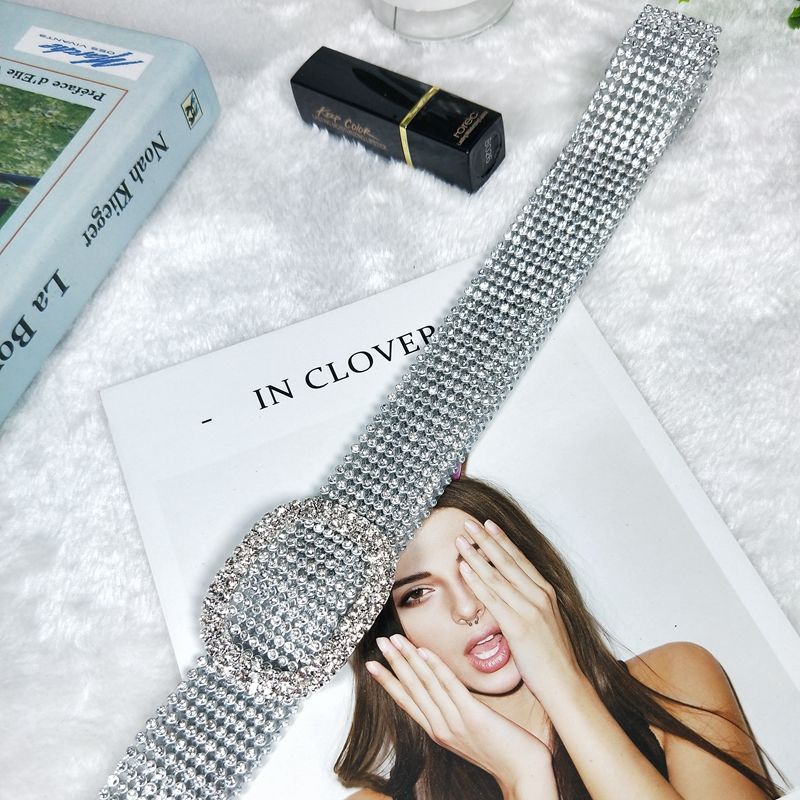 Thắt Lưng Đính Đá Kim Cương Lấp Lánh Đa Năng Thời Trang Kèm Chân Váy Jean Cho Nữ