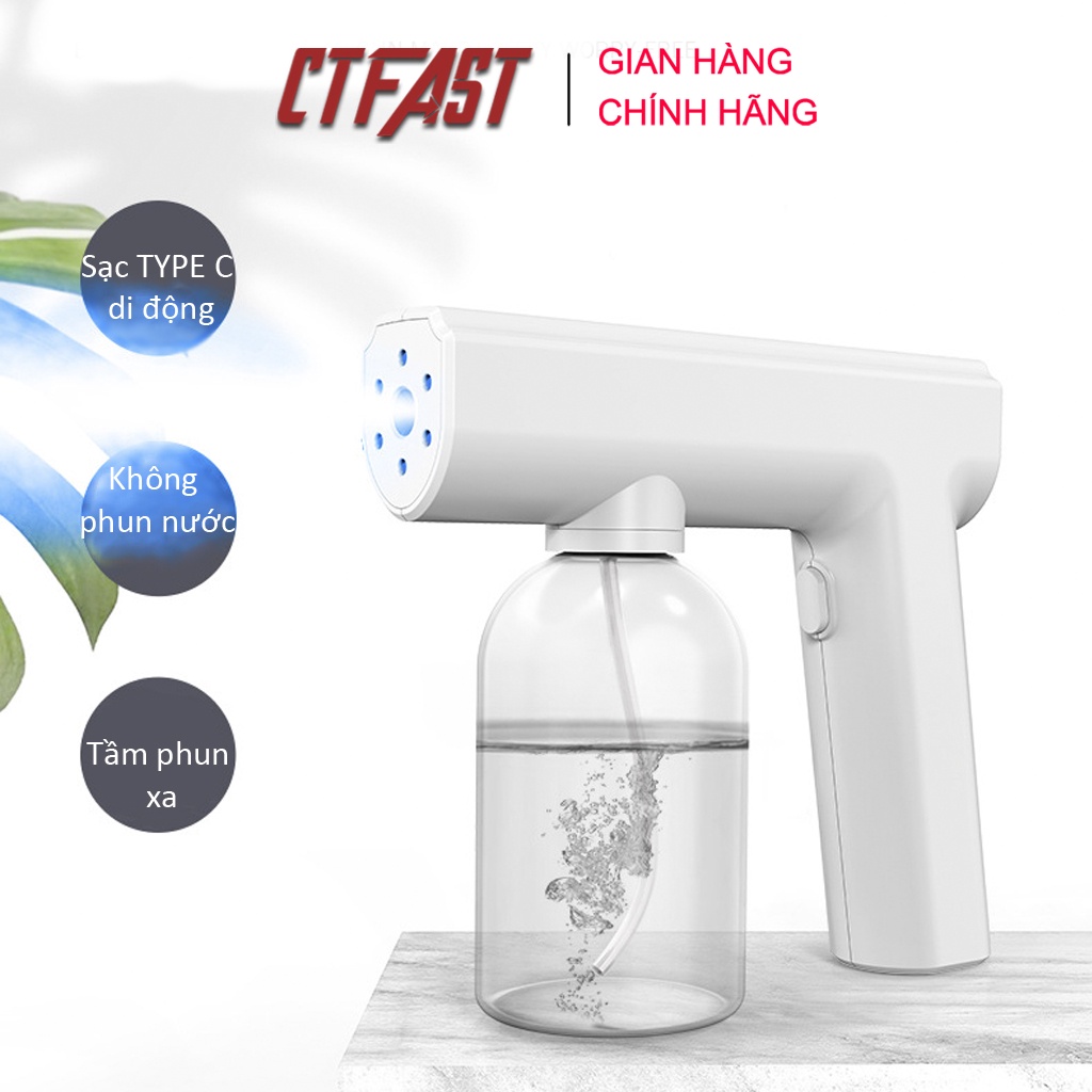Thiết bị phun khử trùng nano cầm tay CTFAST- 05 :Máy phun khử khuẩn gia đình, tích điện không dây kết hợp ánh sáng xanh