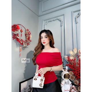 Áo nhún trễ vai chất thun nhũ kim cương
