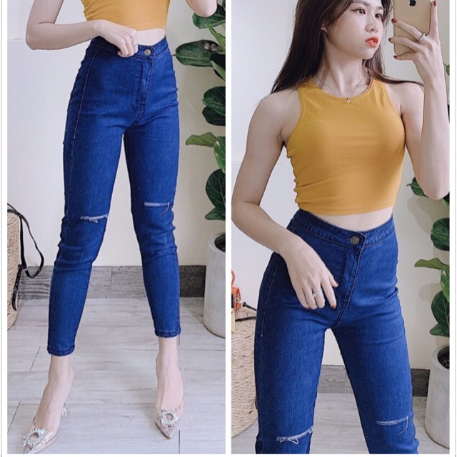 Quần jeans dáng ôm 2 màu tốp sốp cực tôn dáng
