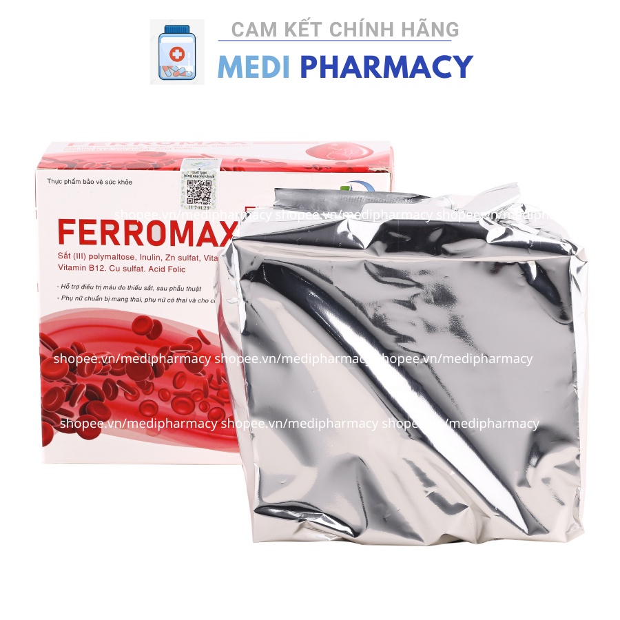 Viên uống bổ máu Ferromax Extra Vinaphar 4 mắt bổ sung Sắt, Acid Folic cho người thiếu máu - Hộp 100 viên