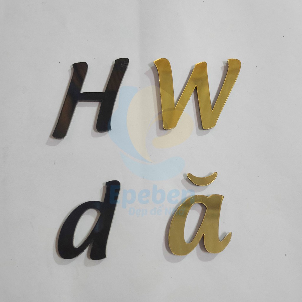 Đặt làm chữ mica làm logo dán tường dày 2mm 1 mặt mica 1 mặt keo cao 5->30cm font utm androgyne