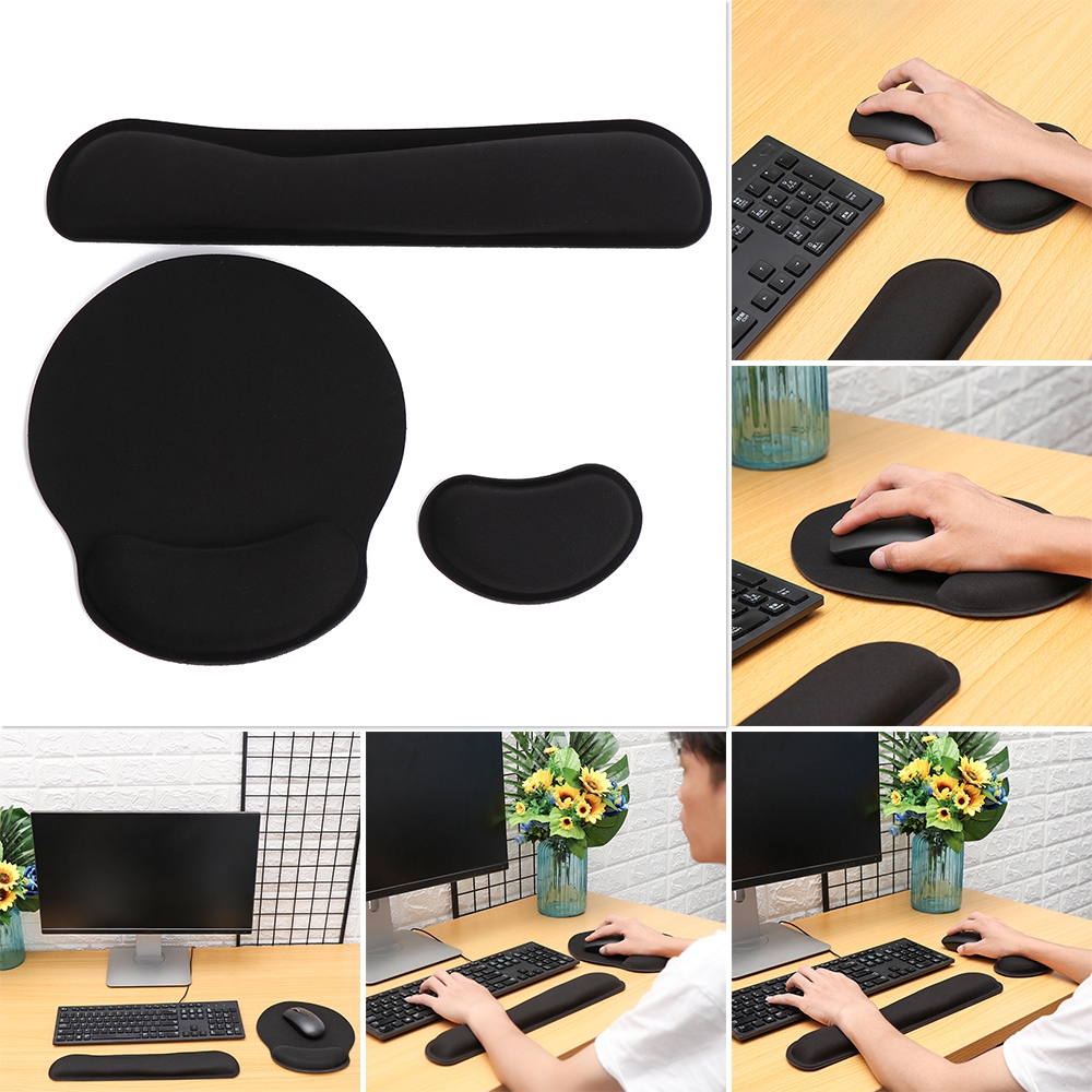 KRNY Memory Sponge Ergonomic Wrist Rest Hand Support Anti Slip Mouse Mat Set