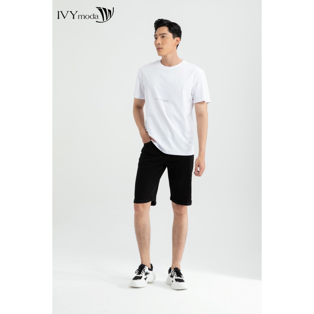 [Mã IVYMODA50 giảm 50k đơn 699k] Áo thun nam cổ tròn in chữ màu Trắng IVY moda MS 57E2969