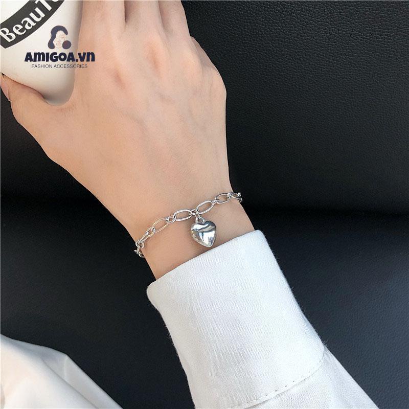 Vòng Đeo Tay Mặt Hình Trái Tim Phong Cách Hip Hop Đơn Giản