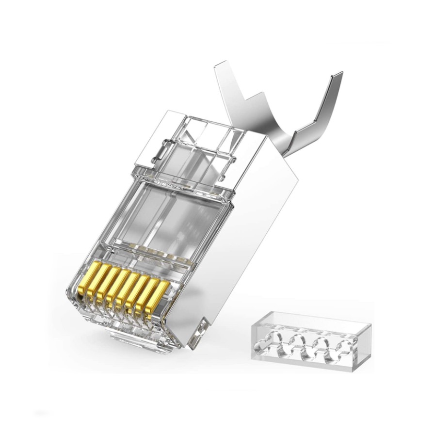 Hạt đầu bấm mạng bọc inox Cat7 thiết kế đuôi kẹp cố định vào cáp cao cấp UGREEN 70316