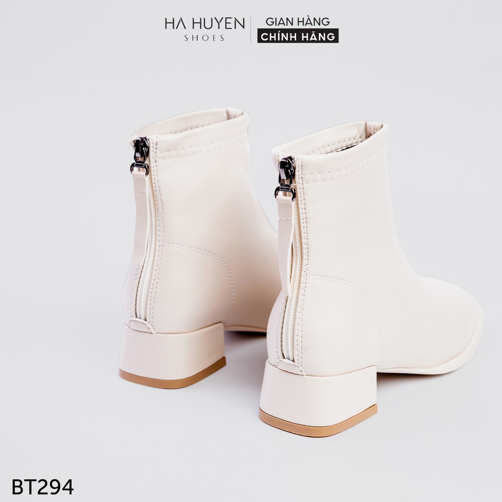 Giày boot nữ Hà Huyền Shoes bốt da mũi vuông cổ thấp khóa sau gót vuông 3 phân - BT294