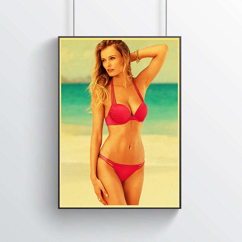 Poster Giấy Kraft Hình Cô Gái Mặc Bikini Trang Trí Phòng Khách