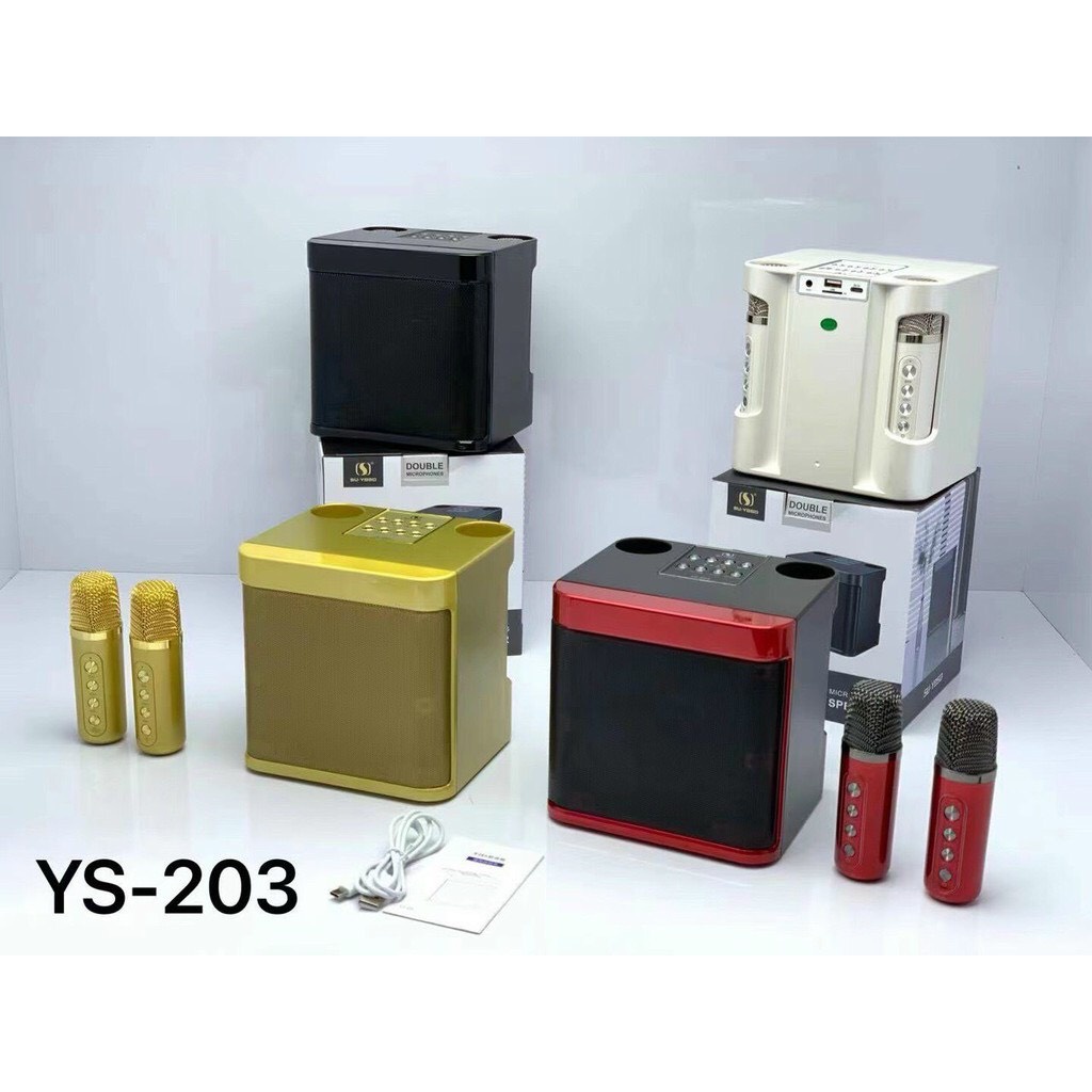 Loa bluetooth karaoke Su-Yosd YS-203 có 2 tay micro chỉnh echo, reverb, effect, đổi giọng