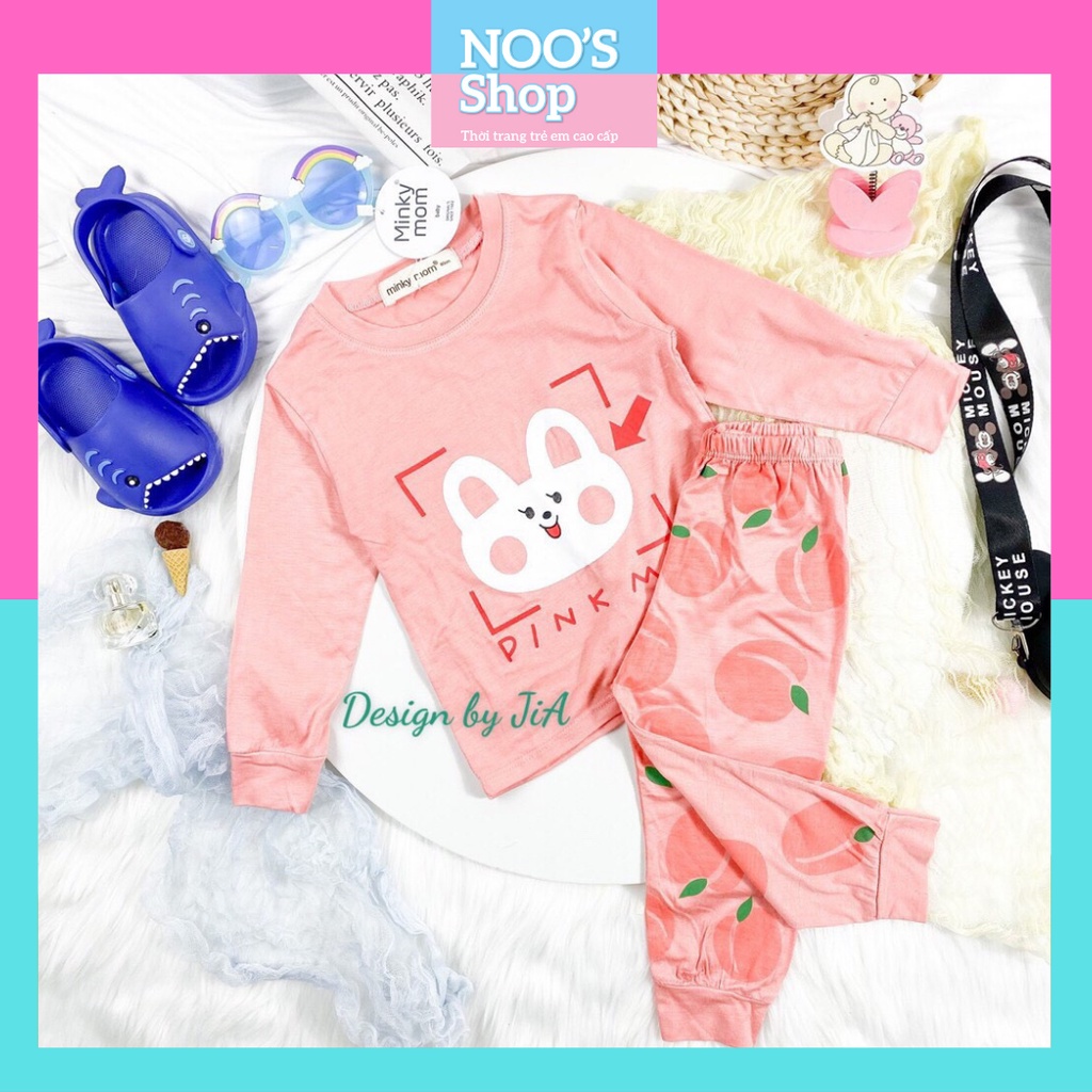 Đồ Ngủ Cho Bé Bộ Dài Tay THUN LẠNH MINKYMOM In Hình Động Vật Dễ Thương Cho Bé Trai Bé Gái 9-19kg