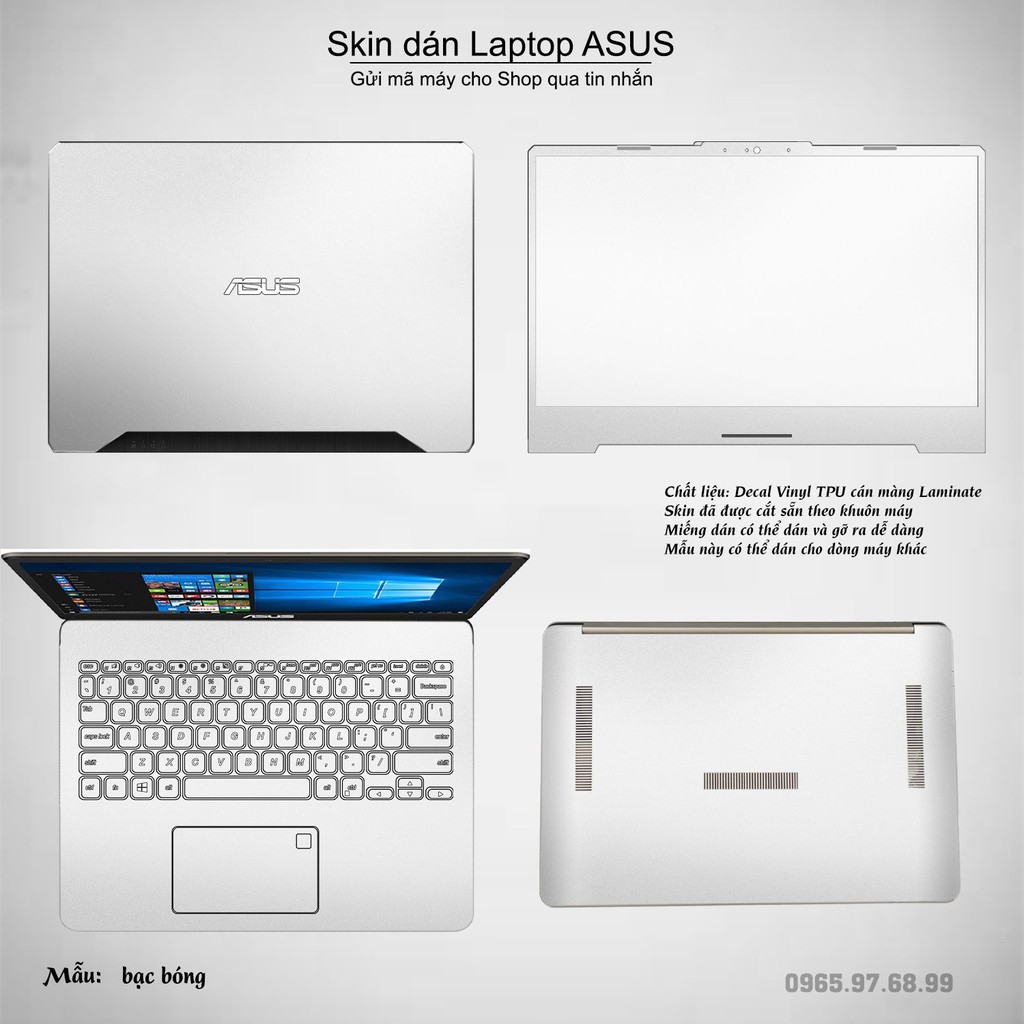 Skin dán Laptop Asus in hình Aluminum Chrome bạc bóng (inbox mã máy cho Shop)