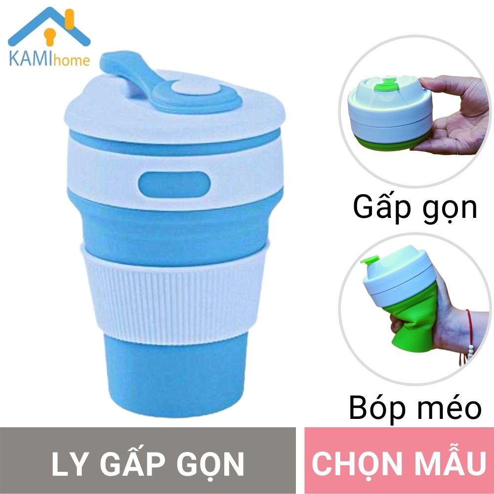 Ly gấp gọn uống cà phê trà nước nóng lạnh có ống hút Silicon an toàn và chịu nhiệt 350ml KMH2 22012