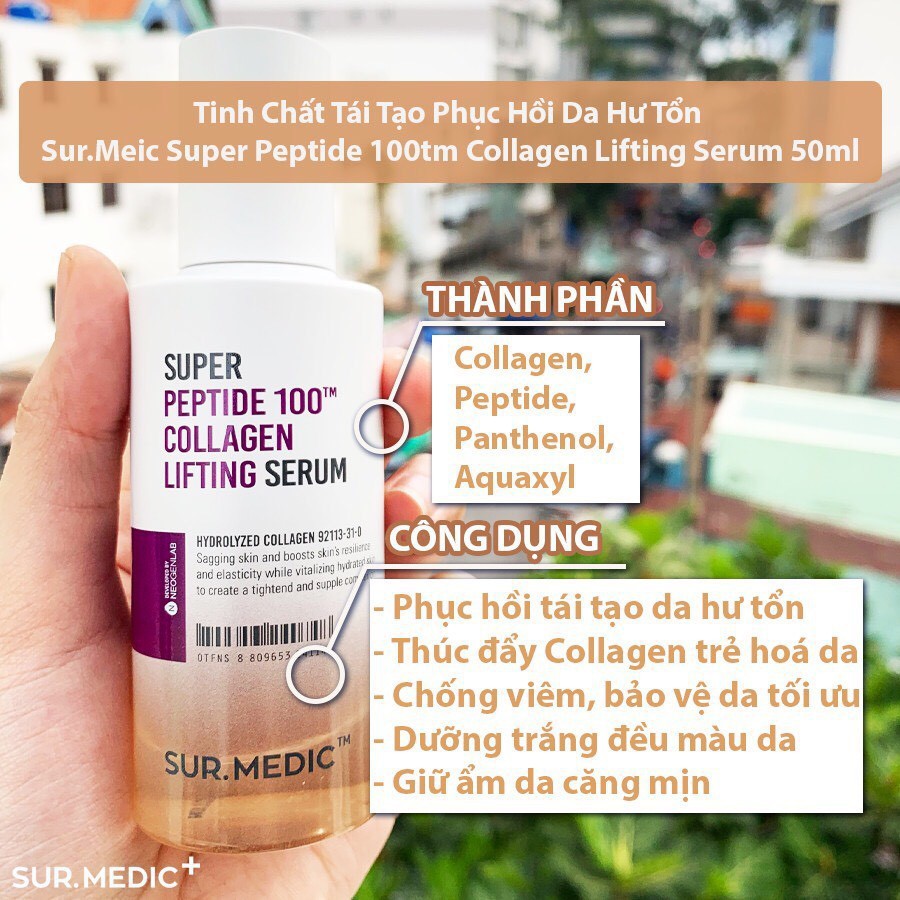 [Mã COSCOCOT4 -8% đơn 250K] Tinh Chất Trẻ Hoá, Tái Tạo Da SURMEDIC Super Peptide 100tm Collagen Lifting Serum 50ml