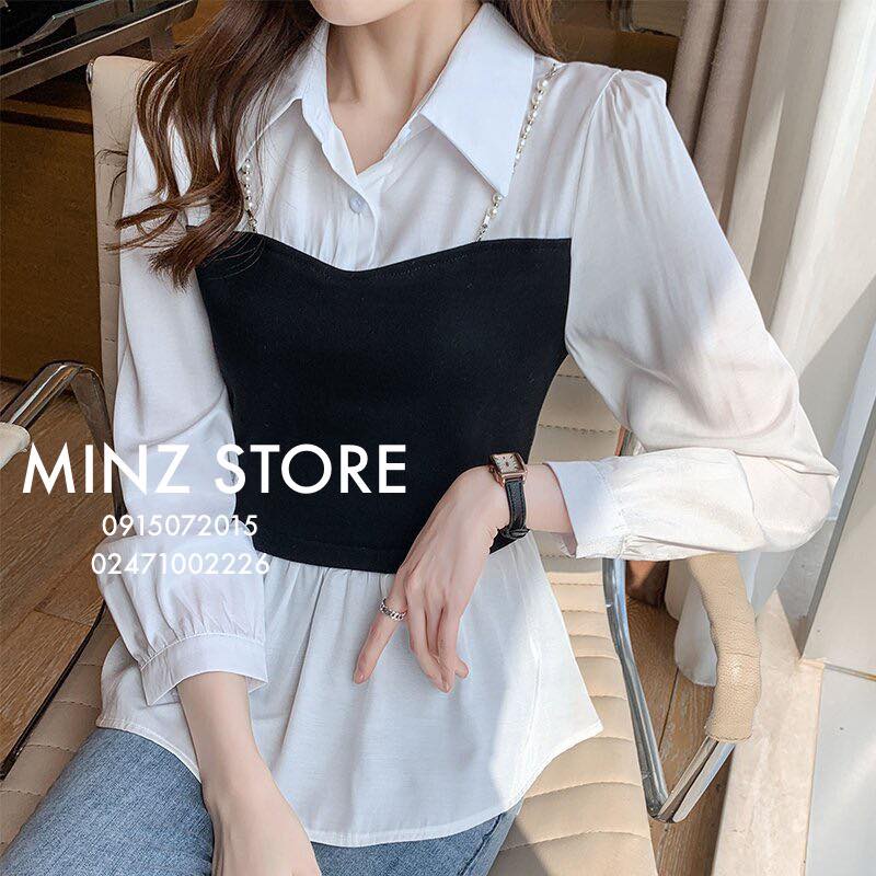 Sơ mi cổ đức thân phối thun #8213 (2 màu)
