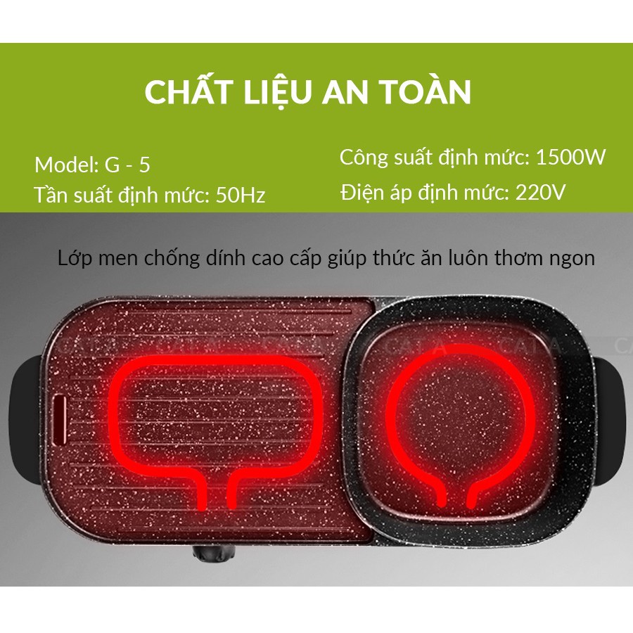 ✨BH 1 NĂM✨ Bếp lẩu nướng đa đăng Cát Á, bếp lẩu nướng kết hợp công suất 1500W mạnh mẽ