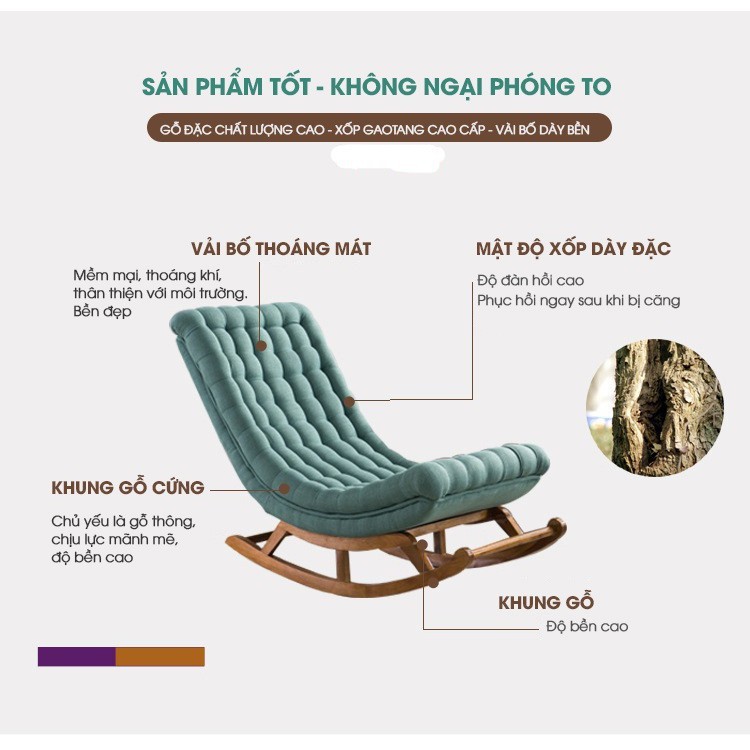 Ghế Poang bập bênh thư giãn an toàn cho cột sống màu nâu, đen, xanh