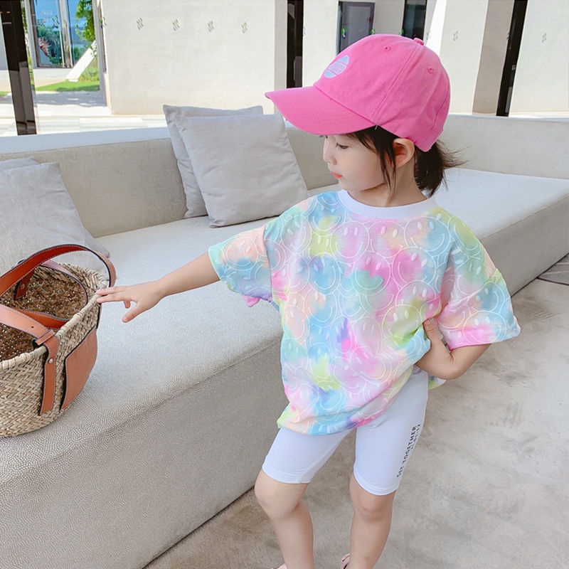 Áo thun tay lỡ dáng rộng in hình mặt cười kiểu Hàn Quốc thời trang mùa hè mới cho bé gái