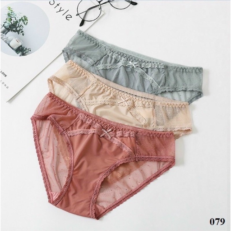 Quần lót nữ Ren Thun Lạnh Phối Lưới Cao Cấp - Quần lót ren Lưới Ms079