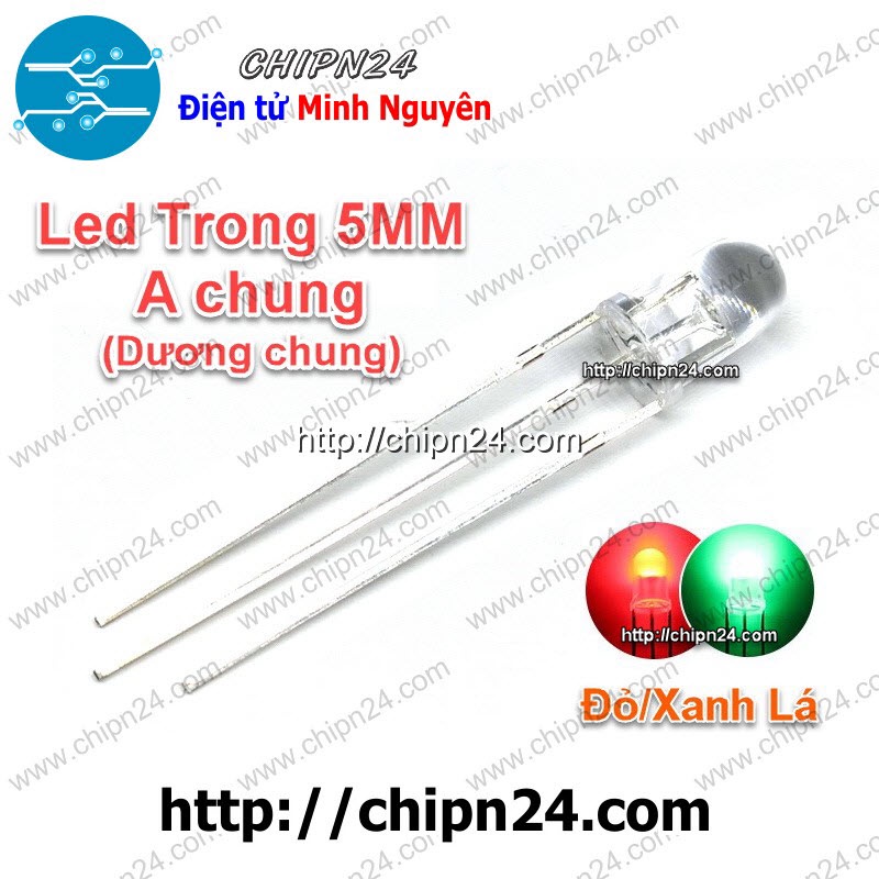 [25 CON] Led 2 màu 3 chân 5MM Trong (Đỏ/Vàng/Xanh Lá/Dương, Âm chung/Dương chung) - [Chọn Loại]