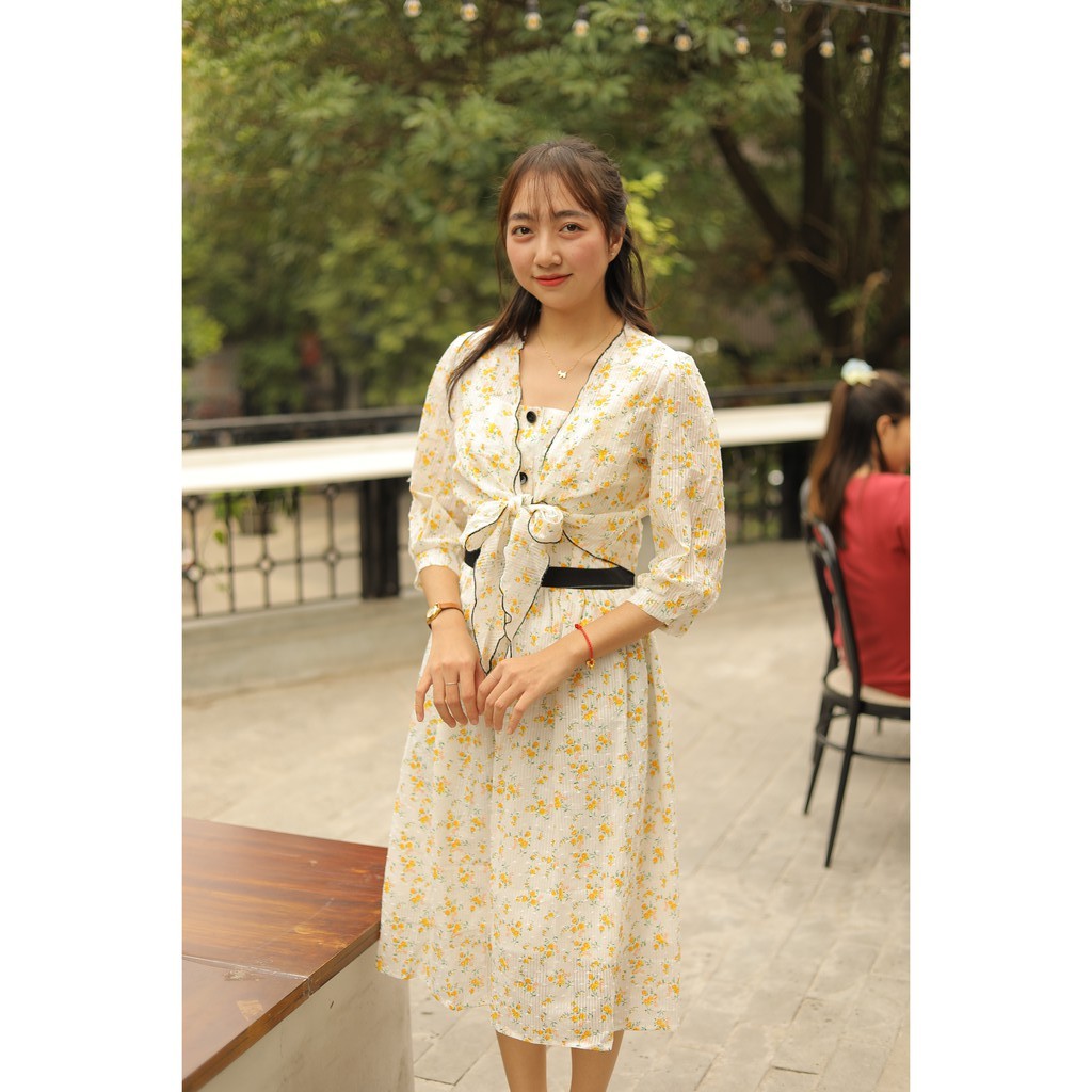 Sét váy hoa boi vàng tiểu thư siêu đẹp