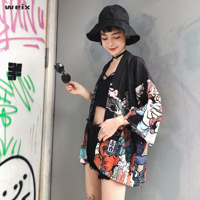 ⭐mùa hè Áo Khoác Kimono Phong Cách Trung Hoa Cho Nam Và Nữ Áo khoác kimono phong cách Harajuku họa tiết độc đáo thời trang cho nữ