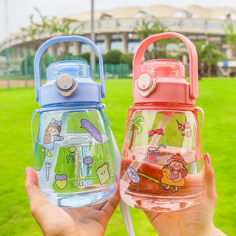 Bình nước cute có ống hút nhựa dễ thương cho bé đi học 1200ml HERIA HCM