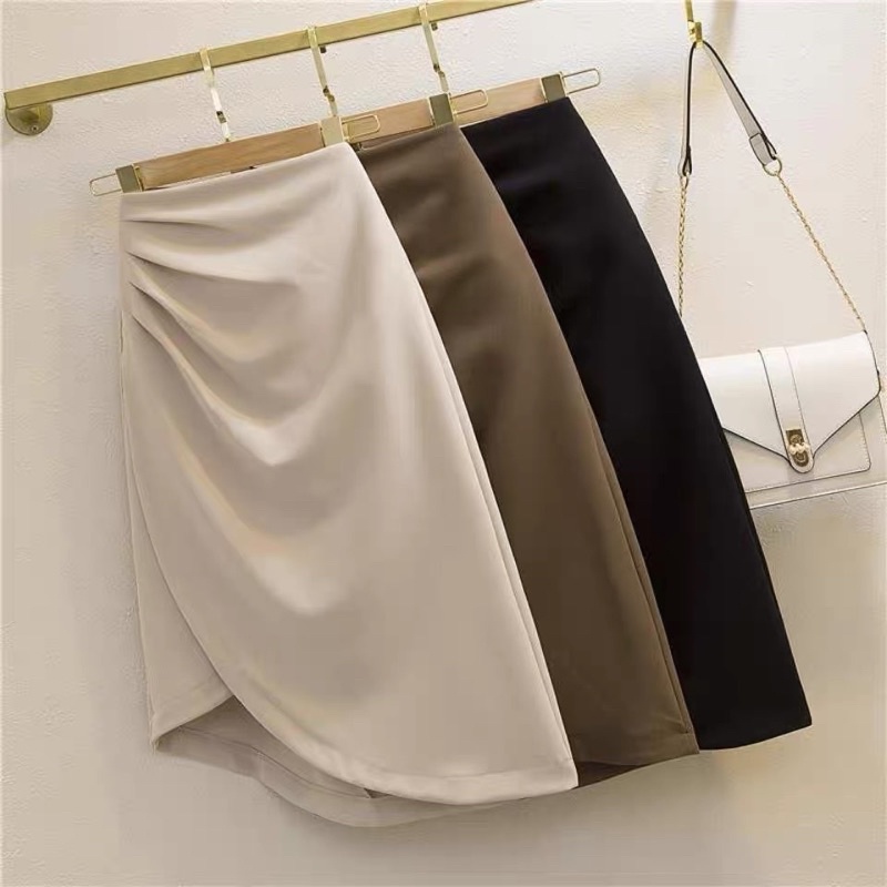 Chân váy bút chì dáng dài công sở Charm..store xếp nhún xẻ vải tuyết mưa mềm mịn hai màu đen, nâu CV47