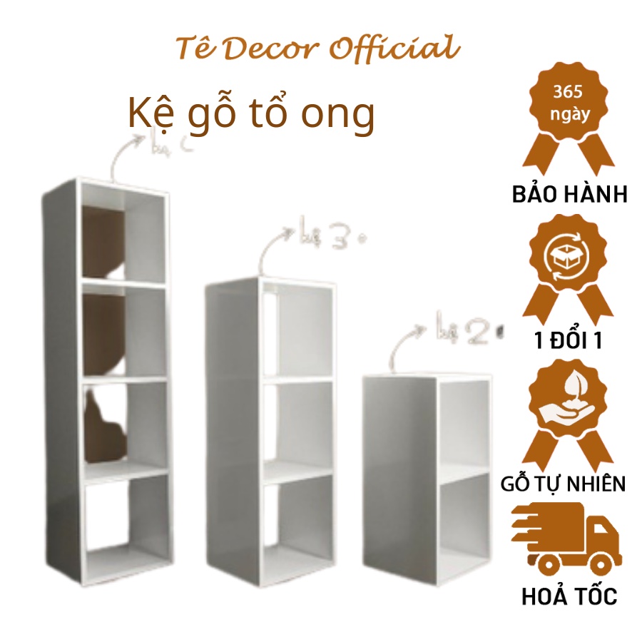 Kệ gỗ tổ ong đa năng màu trắng hiện đại sang trọng lắp ghép tiện dụng