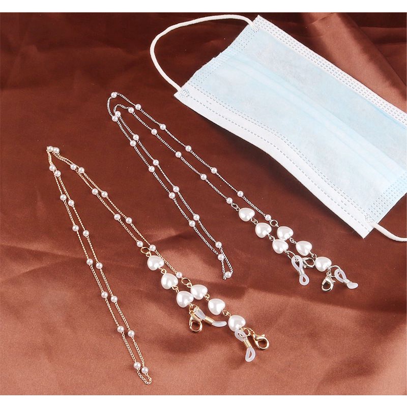 Dây Đeo Mặt Nạ Ngọc Trai Hình Trái Tim Thời Trang Hàn Quốc Chống Thất Lạc