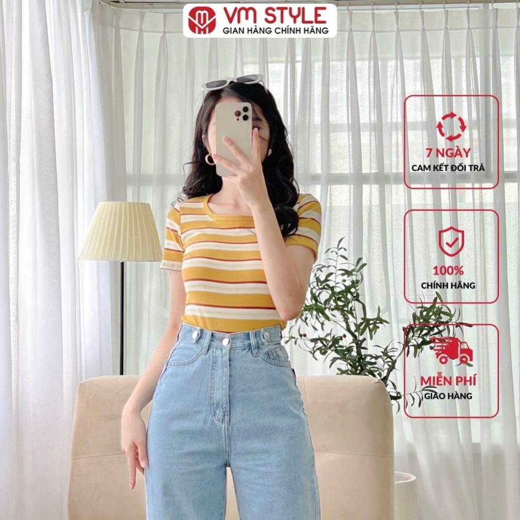 Áo thun tay ngắn VMSTYLE croptop lai bầu kẻ sọc ngang phối màu ATU00007 🎁