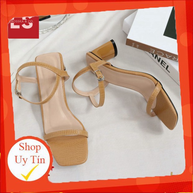 Giày sandal cao gót Erosska mũi vuông phối dây quai mảnh cao 5cm màu nude - EB025