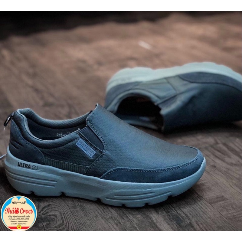 Giày lười Skechers Utrago đế độn 4cm cho nam màu ghi