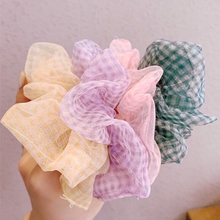 Sỉ Cột Tóc Scrunchies Pompom Hoa Cúc Caro Kiểu Chảy Ngẫu nhiên