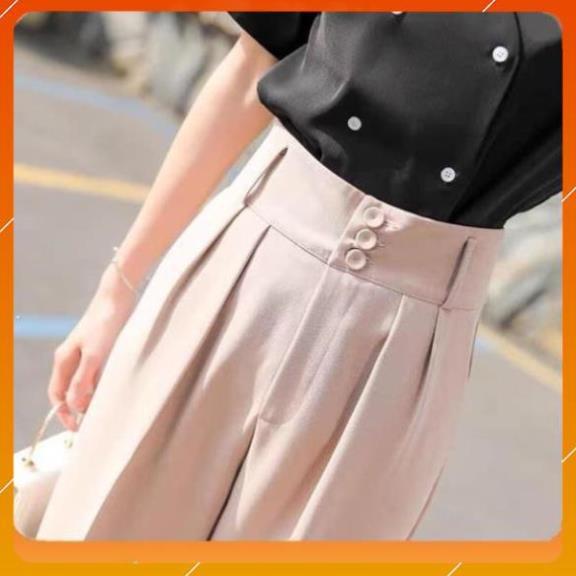Quần baggy nữ công sở [HÀNG XUẤT KHẨU] Quần baggy nữ cạp cao thiết kế 3 cúc vải tuyết mưa xuất Hàn, form dáng cực đẹp | BigBuy360 - bigbuy360.vn